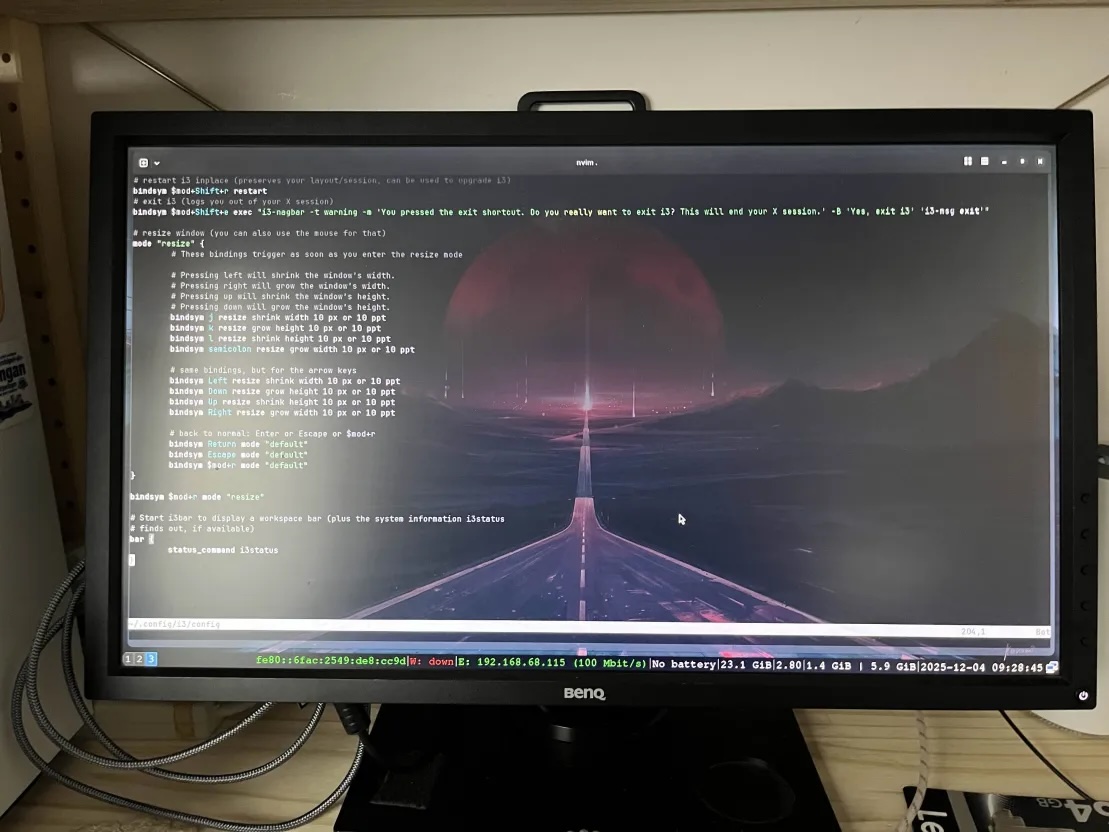 photo of a semi transparent terminal on i3 window manager running on arch linux